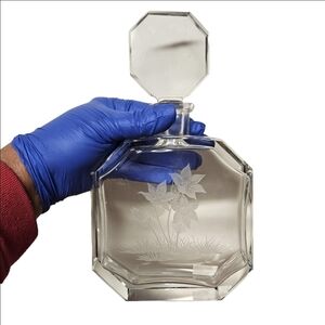 Aida Large Art Glass Perfume Bottle with Etched Lilies